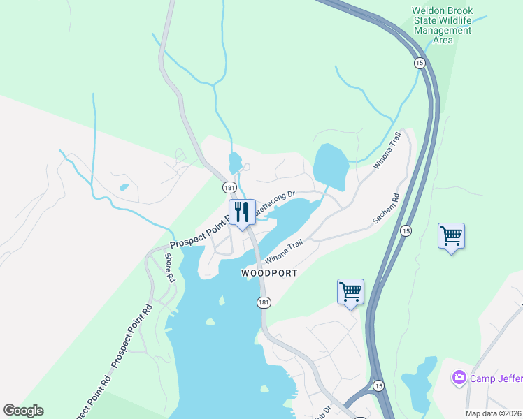 map of restaurants, bars, coffee shops, grocery stores, and more near 6 Arrowhead Trail in Jefferson