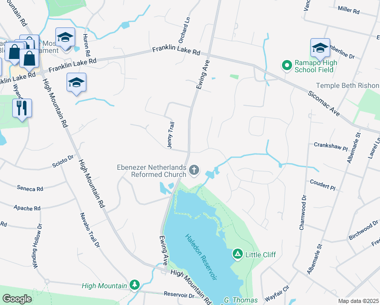 map of restaurants, bars, coffee shops, grocery stores, and more near 701 Jane Drive in Franklin Lakes