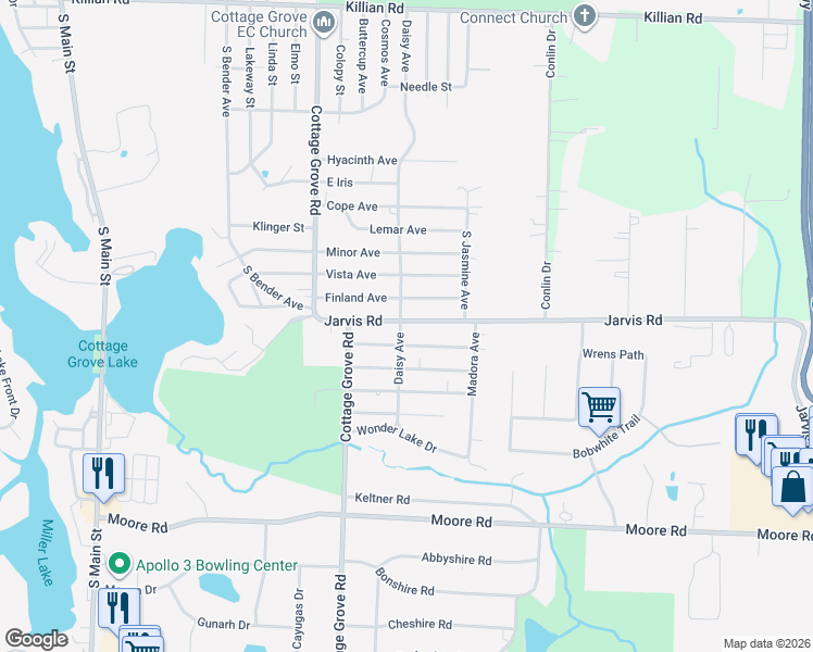 map of restaurants, bars, coffee shops, grocery stores, and more near 3383 Daisy Avenue in Akron
