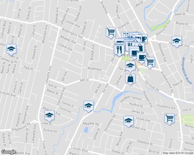 map of restaurants, bars, coffee shops, grocery stores, and more near 448 4th Avenue in Westwood