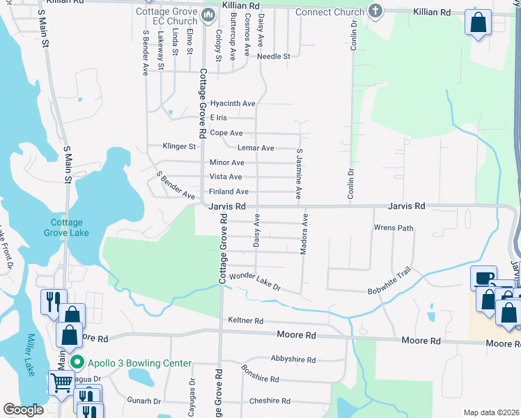 map of restaurants, bars, coffee shops, grocery stores, and more near 3383 Daisy Avenue in Akron