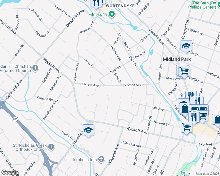 map of restaurants, bars, coffee shops, grocery stores, and more near 155 Sicomac Avenue in Midland Park