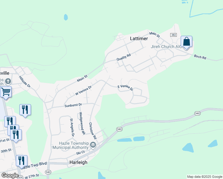 map of restaurants, bars, coffee shops, grocery stores, and more near 2396 East Venisa Drive in Harleigh