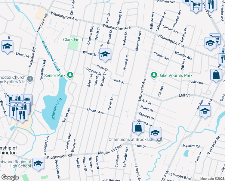 map of restaurants, bars, coffee shops, grocery stores, and more near 449 Hickory Street in Township of Washington