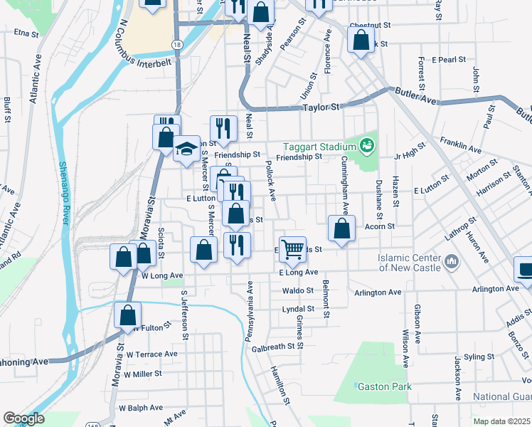 map of restaurants, bars, coffee shops, grocery stores, and more near 307 Marion Court in New Castle