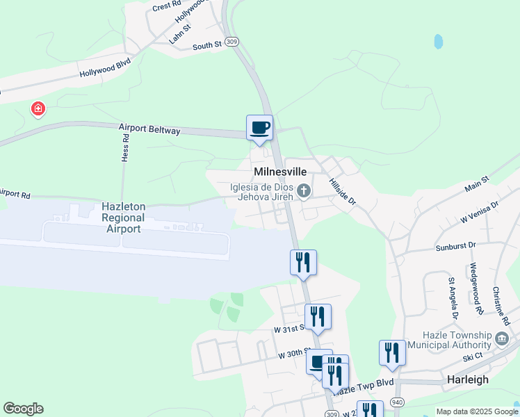map of restaurants, bars, coffee shops, grocery stores, and more near 509 North Vine Street in Hazleton