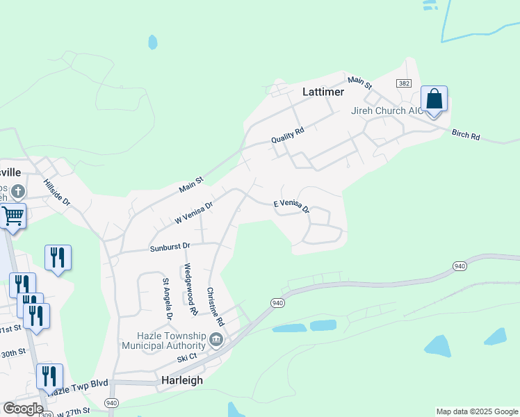 map of restaurants, bars, coffee shops, grocery stores, and more near 2396 East Venisa Drive in Harleigh