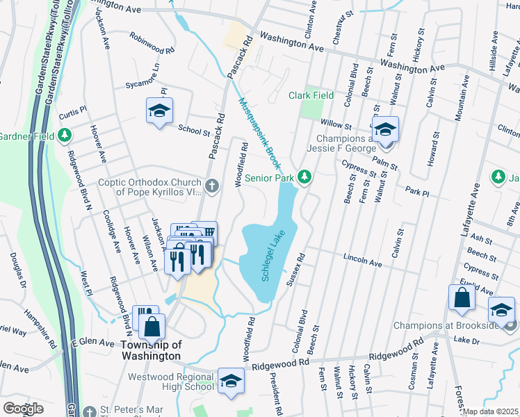 map of restaurants, bars, coffee shops, grocery stores, and more near 11 Stratford Court in Township of Washington