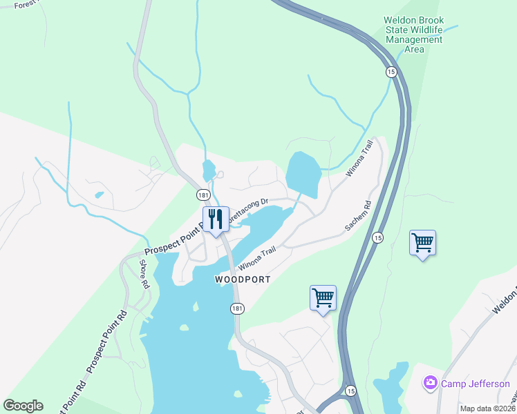 map of restaurants, bars, coffee shops, grocery stores, and more near 16 Lorettacong Drive in Jefferson