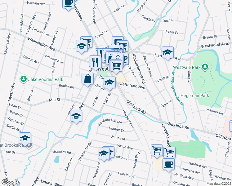 map of restaurants, bars, coffee shops, grocery stores, and more near 71 1st Avenue in Westwood