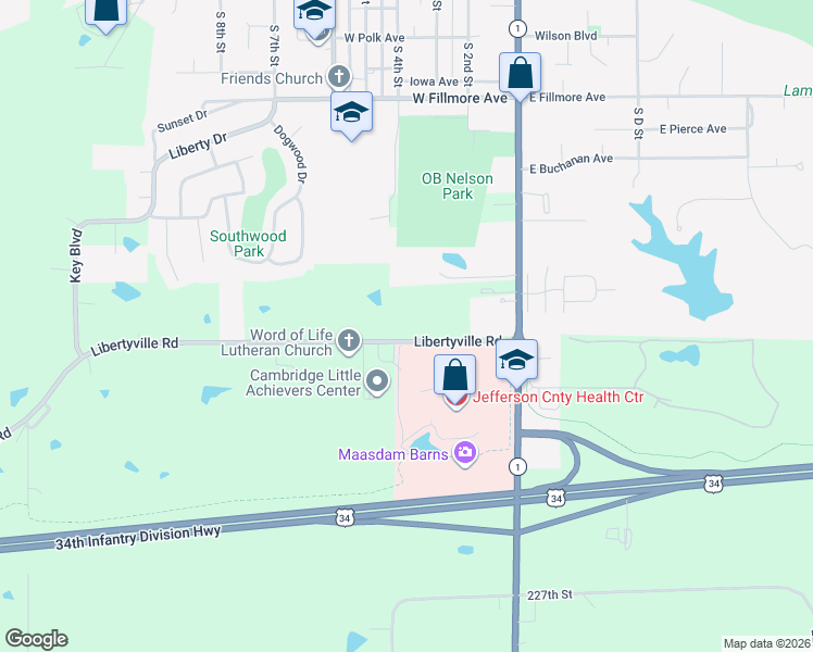 map of restaurants, bars, coffee shops, grocery stores, and more near 2105-2199 Libertyville Road in Fairfield