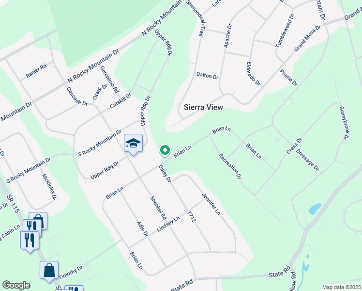 map of restaurants, bars, coffee shops, grocery stores, and more near 1210 Brian Lane in Effort