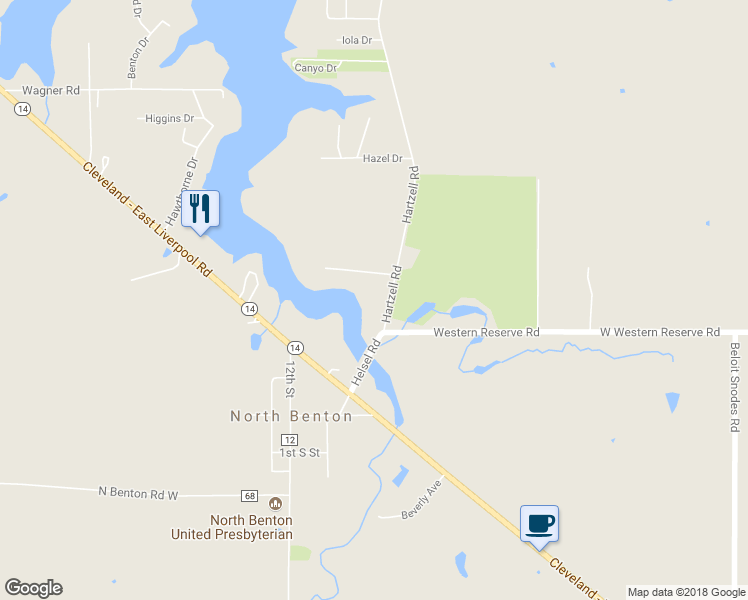 map of restaurants, bars, coffee shops, grocery stores, and more near 39 Hartzell Road in North Benton