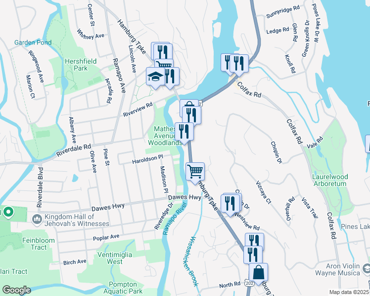 map of restaurants, bars, coffee shops, grocery stores, and more near 2387 Hamburg Turnpike in Wayne