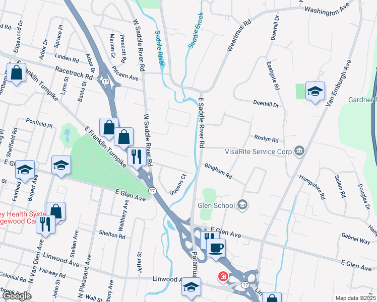 map of restaurants, bars, coffee shops, grocery stores, and more near 695 Terhune Road in Ridgewood