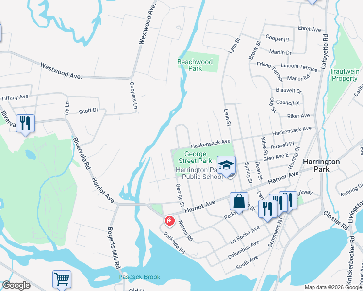 map of restaurants, bars, coffee shops, grocery stores, and more near 21 Eastbrook Rd in Harrington Park
