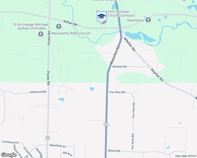 map of restaurants, bars, coffee shops, grocery stores, and more near 2682 Massillon Road in Akron