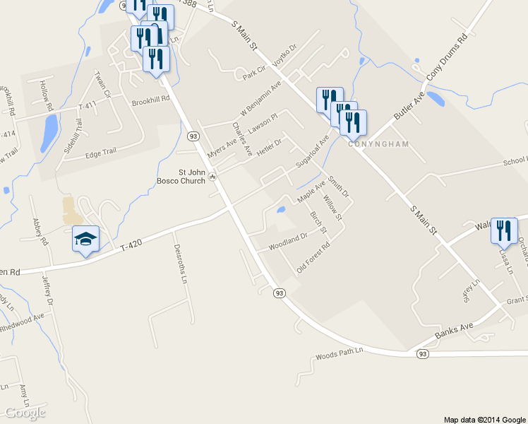 map of restaurants, bars, coffee shops, grocery stores, and more near 8 Hidden Creek Ct in Conyngham