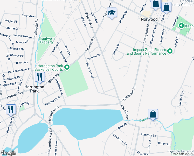 map of restaurants, bars, coffee shops, grocery stores, and more near 62 Kensington Avenue in Norwood