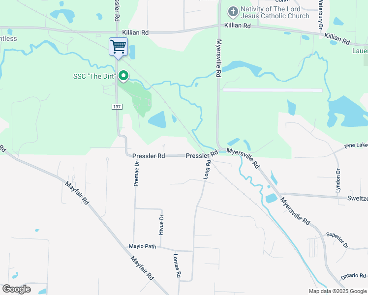 map of restaurants, bars, coffee shops, grocery stores, and more near 2929 Pressler Road in Uniontown