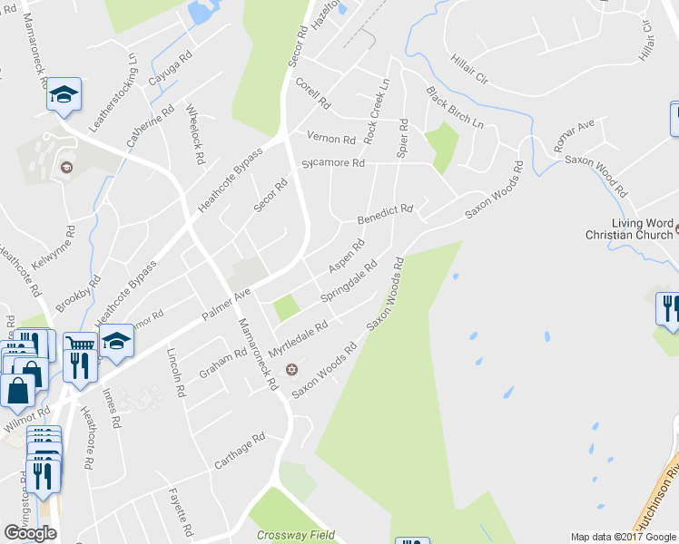 map of restaurants, bars, coffee shops, grocery stores, and more near 18 Aspen Road in Scarsdale