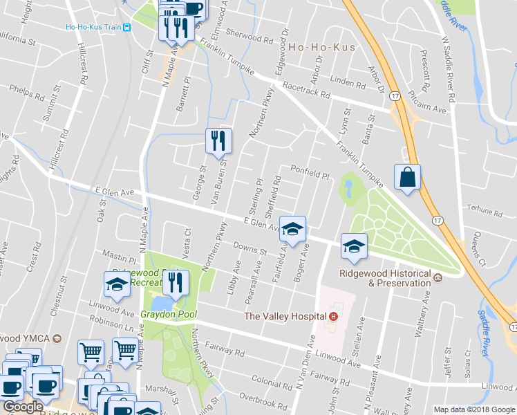 map of restaurants, bars, coffee shops, grocery stores, and more near 419 Sterling Place in Ridgewood