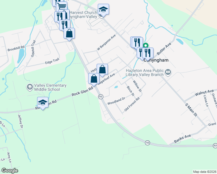 map of restaurants, bars, coffee shops, grocery stores, and more near 8 Hidden Creek Ct in Luzerne
