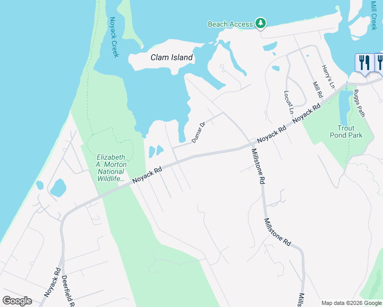 map of restaurants, bars, coffee shops, grocery stores, and more near 2803 Noyack Road in Sag Harbor