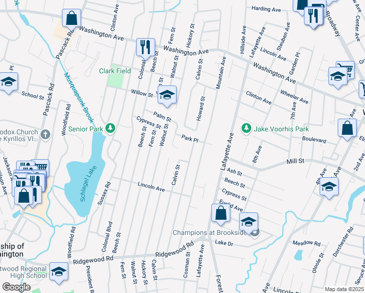 map of restaurants, bars, coffee shops, grocery stores, and more near 449 Hickory Street in Township of Washington