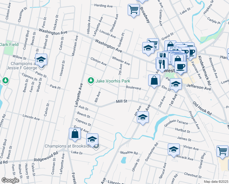 map of restaurants, bars, coffee shops, grocery stores, and more near 16 Stratton Avenue in Westwood