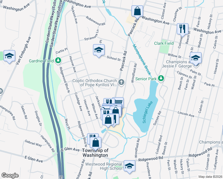 map of restaurants, bars, coffee shops, grocery stores, and more near 11 Viola Terrace in Township of Washington