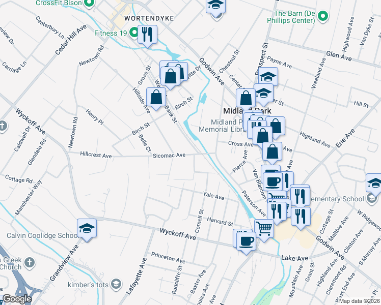 map of restaurants, bars, coffee shops, grocery stores, and more near 48 Sicomac Avenue in Midland Park