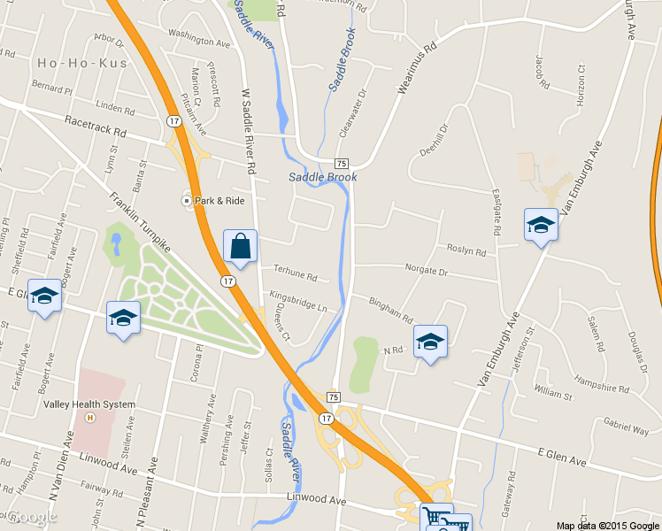 map of restaurants, bars, coffee shops, grocery stores, and more near 695 Terhune Road in Ridgewood