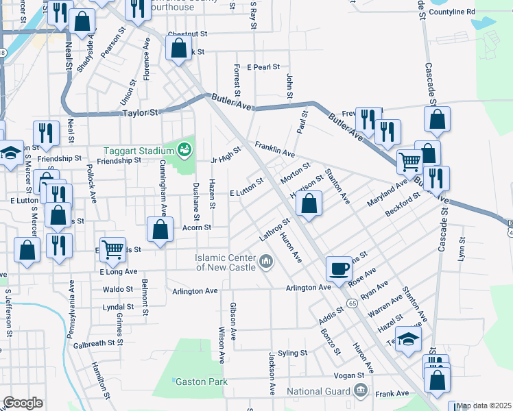 map of restaurants, bars, coffee shops, grocery stores, and more near 828 Morton Street in New Castle