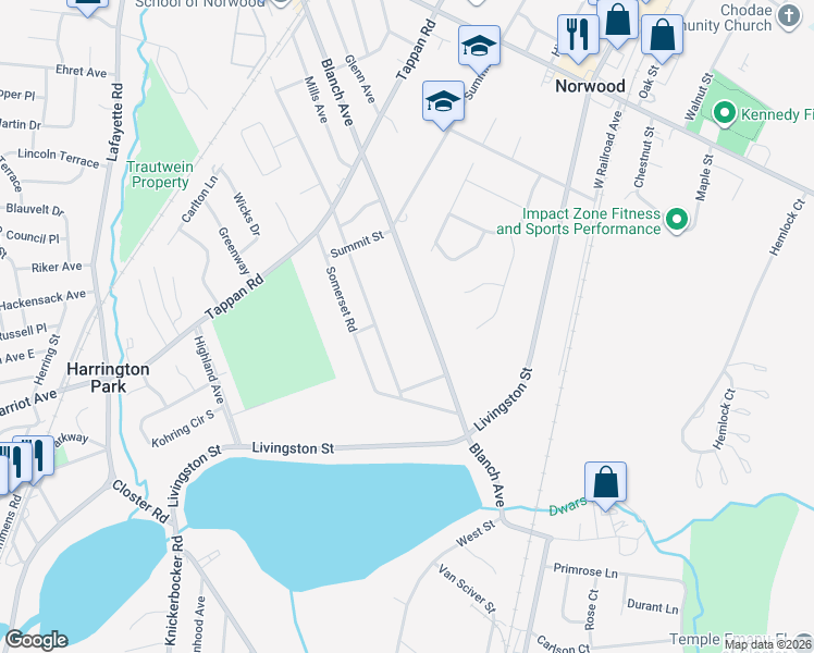 map of restaurants, bars, coffee shops, grocery stores, and more near 778 Blanch Avenue in Norwood