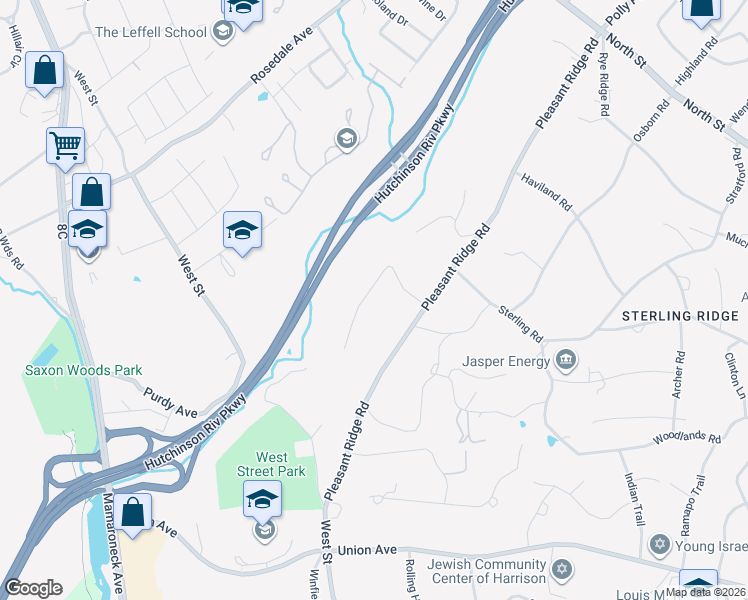 map of restaurants, bars, coffee shops, grocery stores, and more near 5 Sunset Lane in Harrison