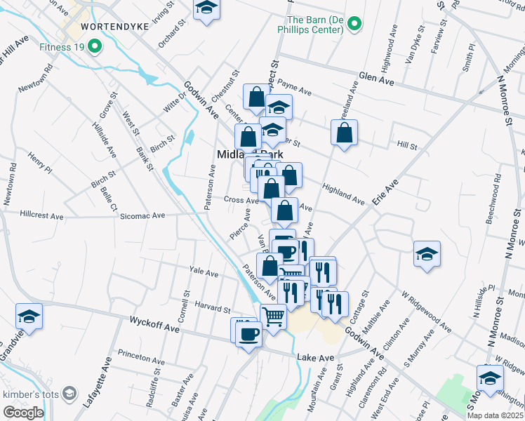 map of restaurants, bars, coffee shops, grocery stores, and more near in Midland Park