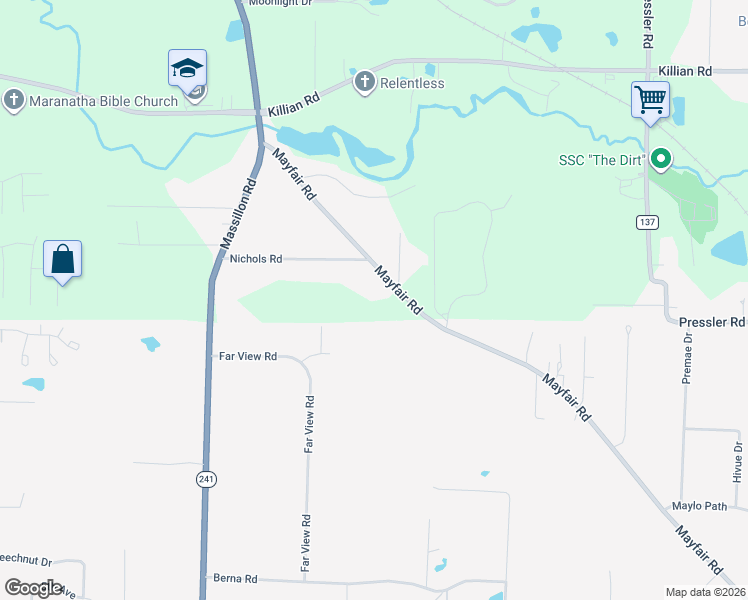 map of restaurants, bars, coffee shops, grocery stores, and more near 2690 Mayfair Road in Akron