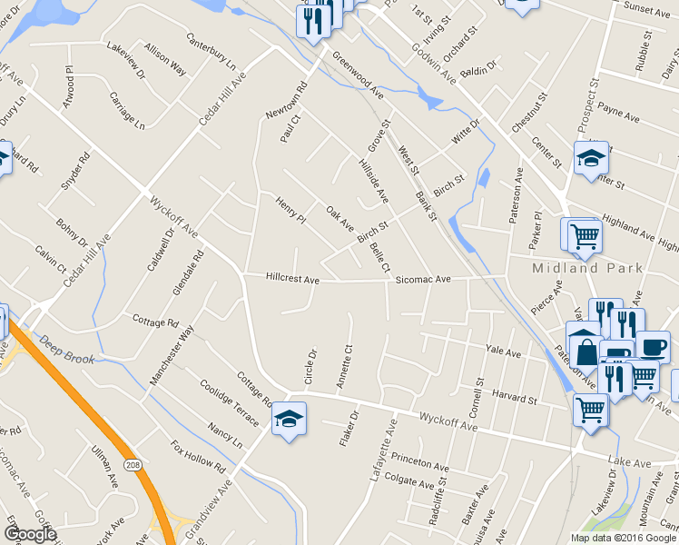 map of restaurants, bars, coffee shops, grocery stores, and more near 12 Short Street in Midland Park