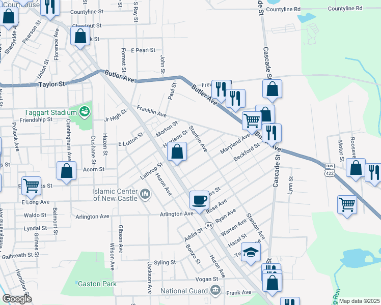 map of restaurants, bars, coffee shops, grocery stores, and more near 927 Winslow Ave in New Castle