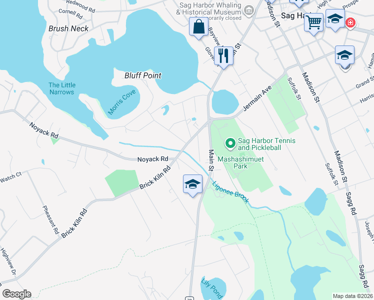 map of restaurants, bars, coffee shops, grocery stores, and more near 7 Hildreth Street in Sag Harbor