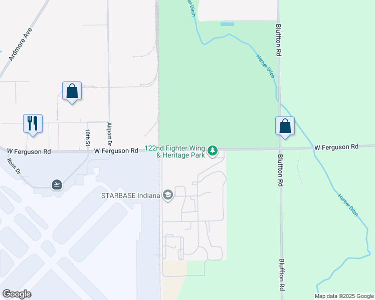 map of restaurants, bars, coffee shops, grocery stores, and more near 3005 West Ferguson Road in Fort Wayne