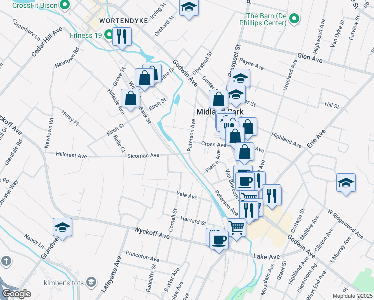 map of restaurants, bars, coffee shops, grocery stores, and more near 187 Paterson Avenue in Midland Park