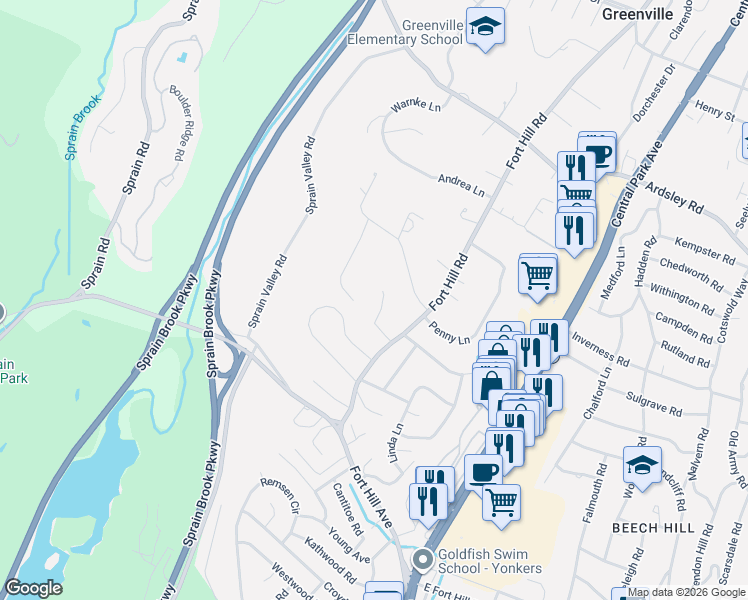 map of restaurants, bars, coffee shops, grocery stores, and more near 7 Cherry Lane in Scarsdale