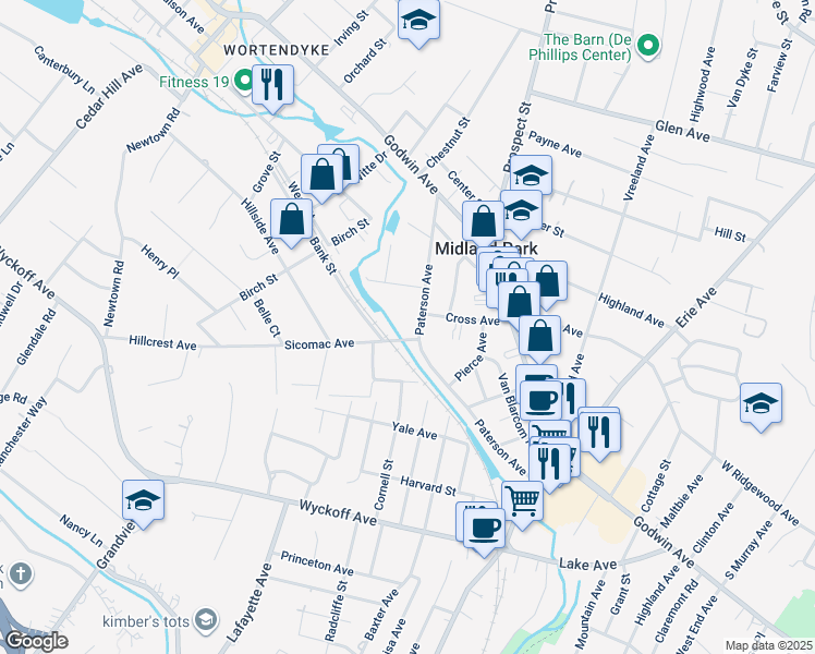 map of restaurants, bars, coffee shops, grocery stores, and more near 175 Paterson Avenue in Midland Park
