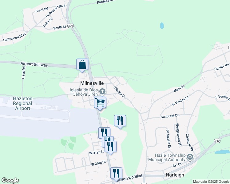 map of restaurants, bars, coffee shops, grocery stores, and more near 133 East 37th Street in Milnesville
