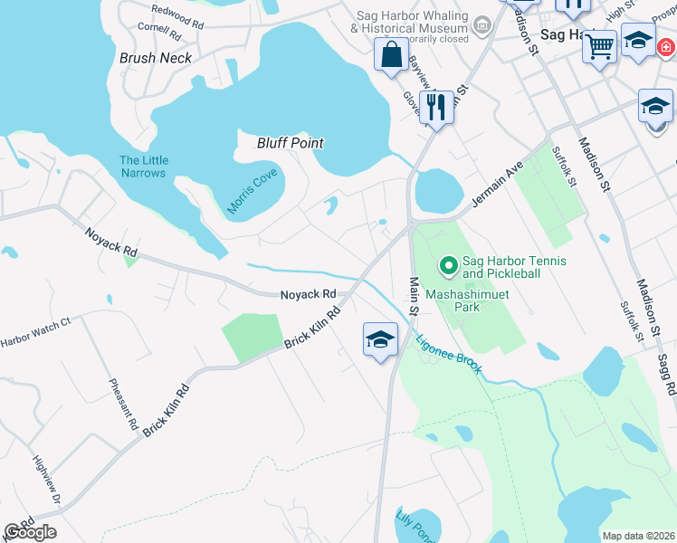 map of restaurants, bars, coffee shops, grocery stores, and more near 4623 Noyack Road in Sag Harbor