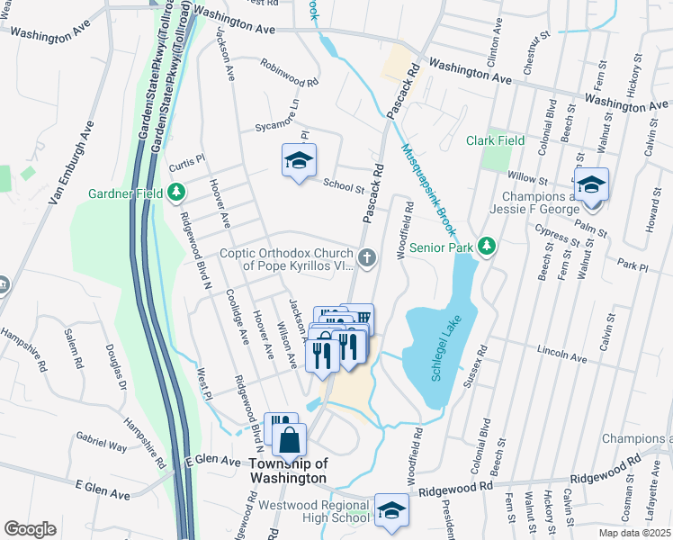 map of restaurants, bars, coffee shops, grocery stores, and more near 11 Viola Terrace in Westwood
