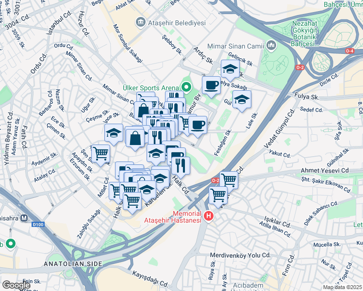 map of restaurants, bars, coffee shops, grocery stores, and more near 2F Ihlamur Bulvari in Ataşehir