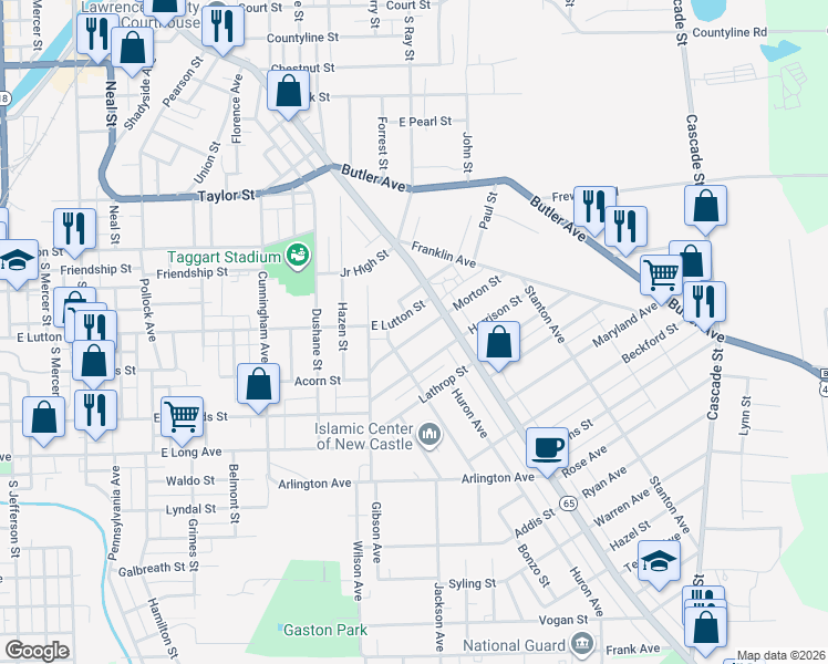 map of restaurants, bars, coffee shops, grocery stores, and more near 831 Morton Street in New Castle